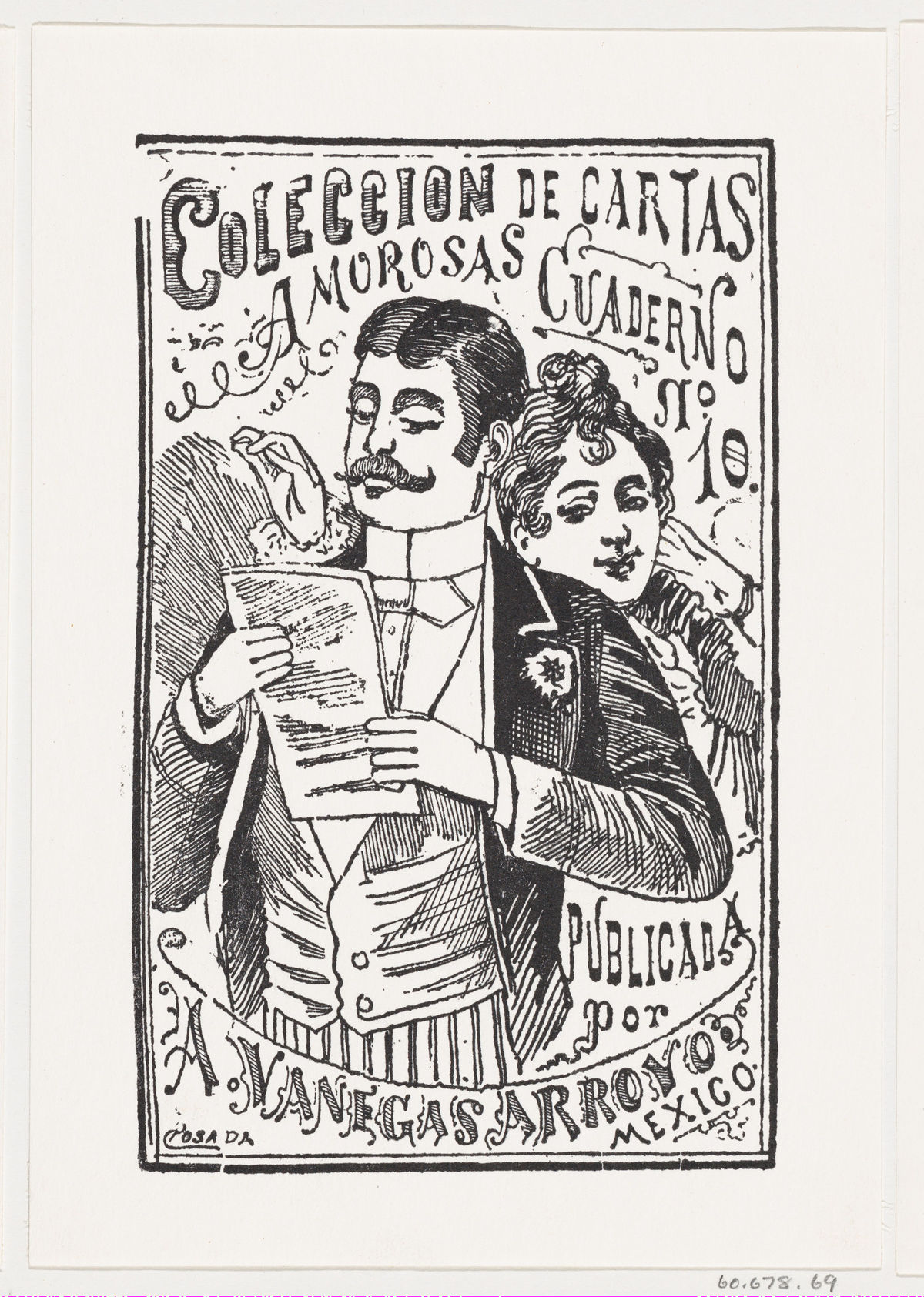 A woman looking over a man's shoulder at the letter in his hand (José Guadalupe Posada).jpg