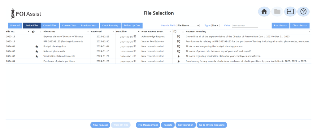 Screenshot of the File Selection screen from the FO IAssist software.