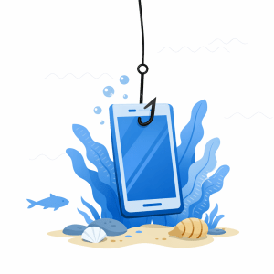A mobile phone dangling from a fish hook under water.