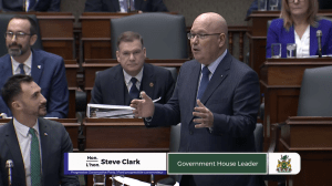 Government House Leader Steve Clark speaking in the Ontario Legislature on April 16, 2026.